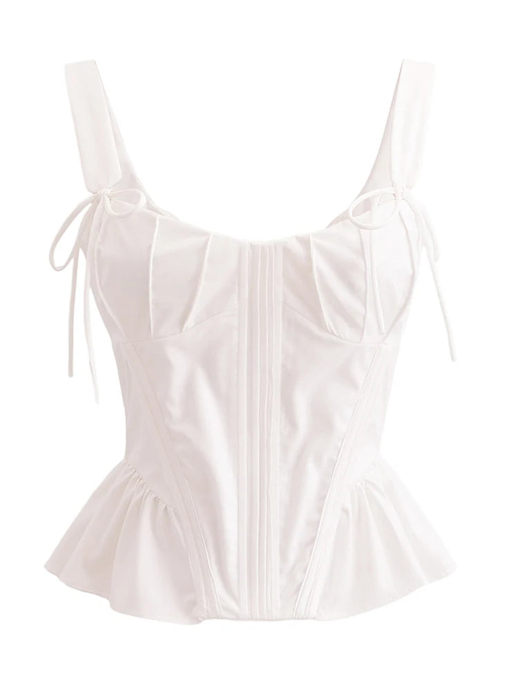 Chic Fish Bone Cropped Tops Palace Style Corset Top