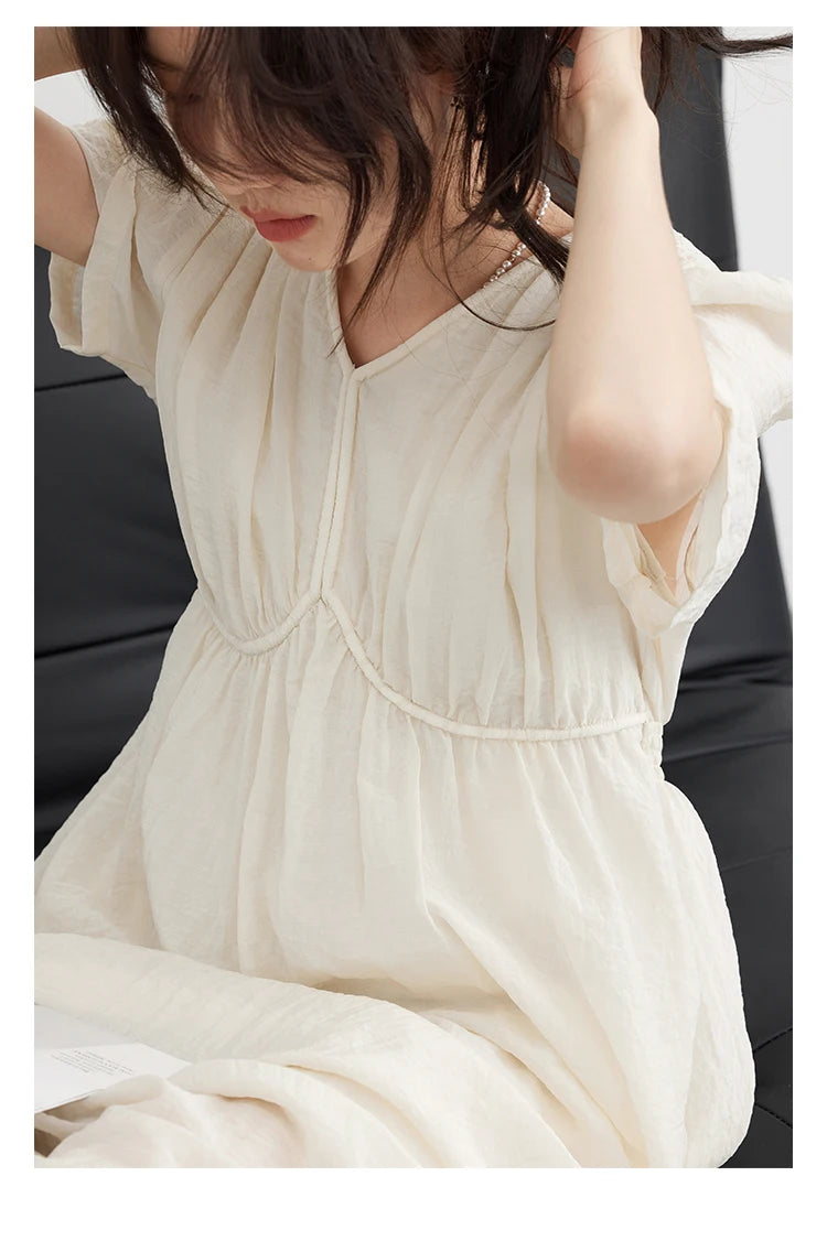 Bonjour French Style Vintage V-neck Puff Sleeve