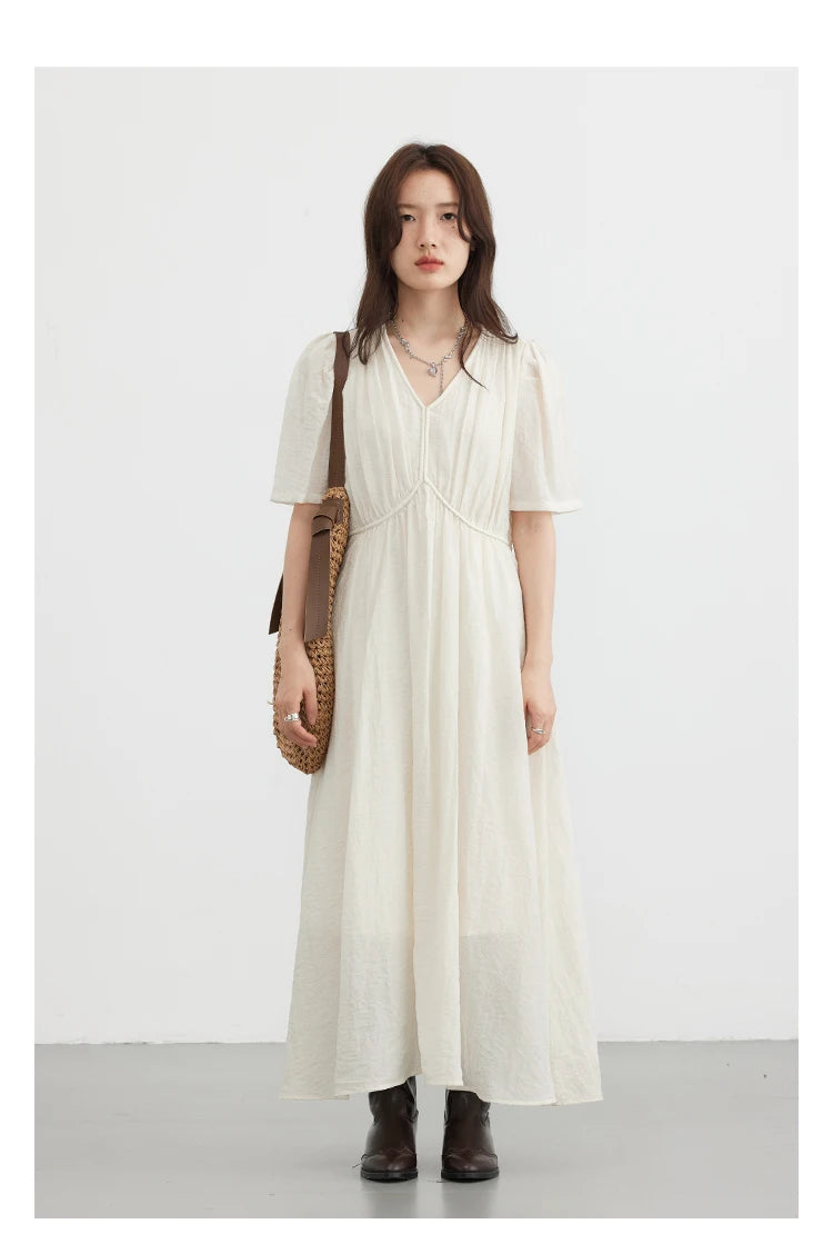 Bonjour French Style Vintage V-neck Puff Sleeve