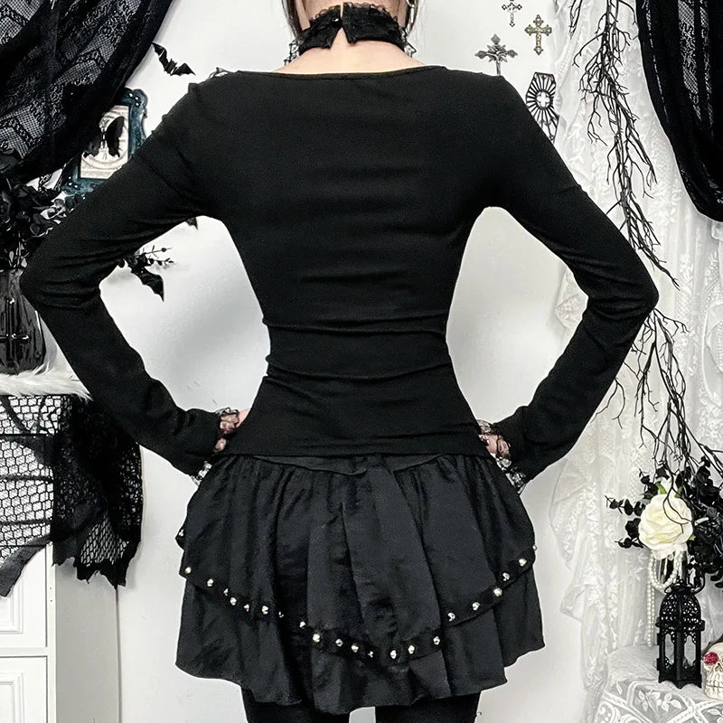 Vintage Sexy Lace-up Square Collar Tops with Choker