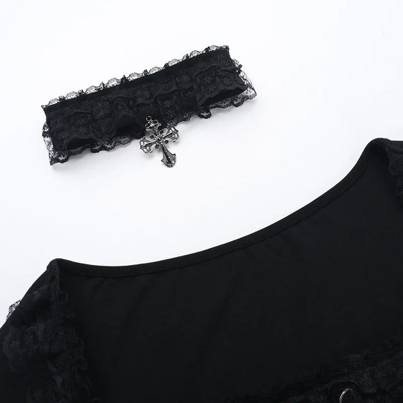 Vintage Sexy Lace-up Square Collar Tops with Choker