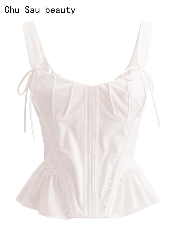 Chic Fish Bone Cropped Tops Palace Style Corset Top