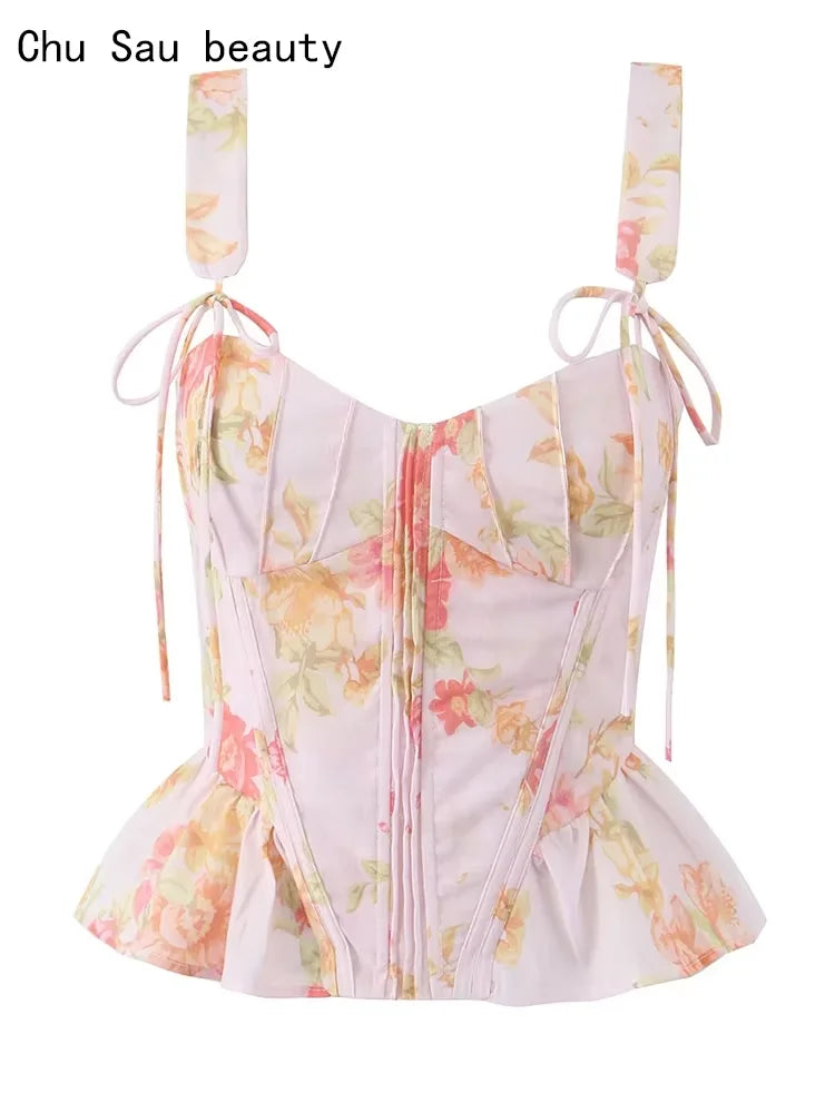 Chic Fish Bone Cropped Tops Palace Style Corset Top